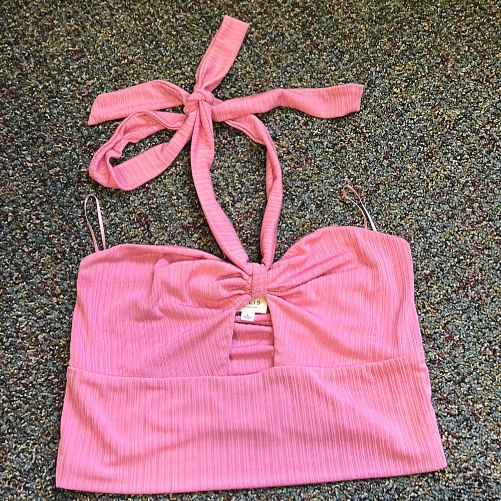 Le Lis vibrant pink halter crop top. Size L.